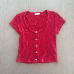 Rag & Bone Pink Ribbed Cropped Tshirt with Button Detail Size XS